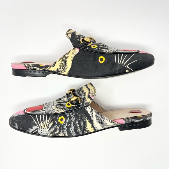 RARE Gucci Princetown Horsebit Angry Cat Tiger Mules Loafers Slides Black 36 6 - Picture 5 of 13